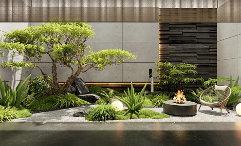 Modern sunken courtyard landscape patio courtyard moss micro-terrain plant landscaping plant pile landscape tree shrub landscape stone 3d model