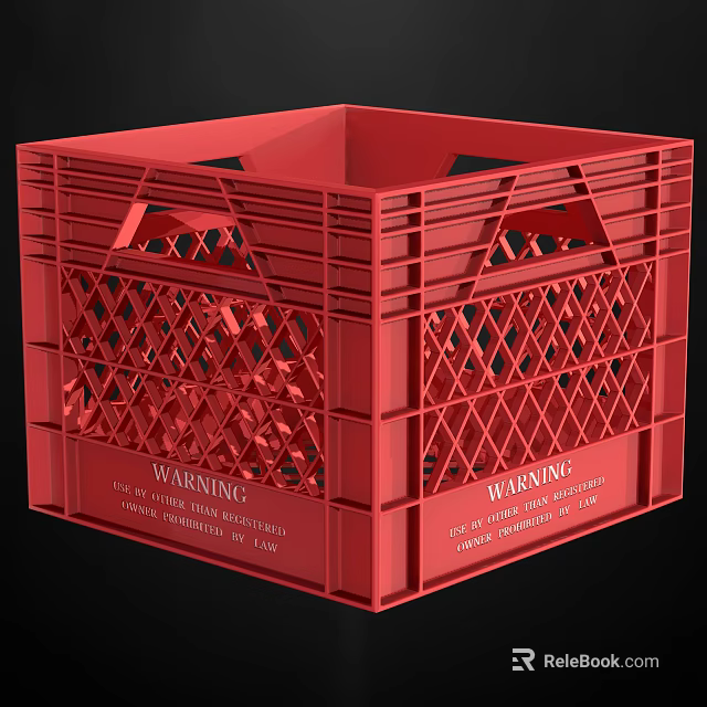 Red Plastic Storage Basket with Grid Design and Handles for Home Organization 3d model 