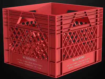 Red Plastic Storage Basket with Grid Design and Handles for Home Organization 3d model