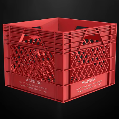 Red Plastic Storage Basket with Grid Design and Handles for Home Organization 3d model