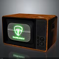 Vintage Retro TV With Wooden Case And Screen Displaying GAMEANAX Logo And Green Shield