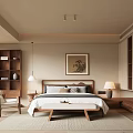 Modern Bedroom Interior Design With Wooden Bed Nightstand Lamp Bookshelf And Cozy Rug