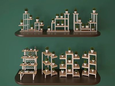 Creative Garden Decor Display Shelves With Various Potted Plants And Layers 3d model