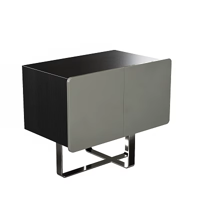 Modern Bedside Cabinet With Black And Grey Lacquered Double Doors And Chrome X Shaped Legs 3d model
