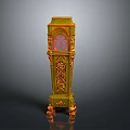 Green Grandfather Clock With Gold Carved Details And Round Face Furniture