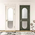 White and Green Swing Doors with Arched Glass Panels for Shop