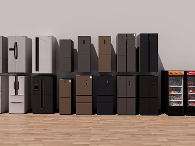 Various Colors And Styles Of Modern Refrigerators And Freezers On 3d model