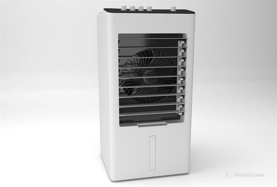 White Modern Air Cooler Fan With Front Grille And Top Control Panel 3d model 