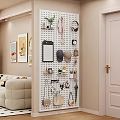 Pegboard Wall with Hats Headphones Clock Photo Frames and Decorative Ornaments Set
