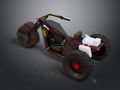Modern Three Wheeled Motorcycle With Black Body Red Accents Brown Seat And White Parts 3d model