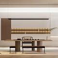 Modern Minimalist Tea Room Interior With Wooden Tea Table Seating And Decorative Plants