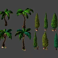 Cartoon Style 3D Tree Models With Palm And Conical Trees For Animated Scenery 3d model