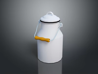 White Milk Can With Black Lid Yellow Handle And Blue Strap 3d model