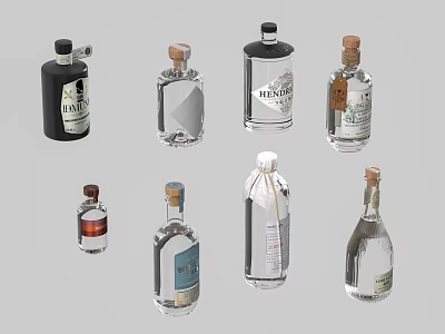 Various Stylish Wine Bottles and Glasses with Different Labels Corks and Designs 3d model