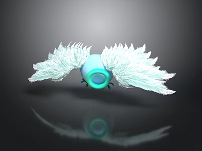 Game Movie Character Blue Sphere With White Wings Green Eye Small Tentacles Floating Reflection 3d model