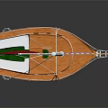 Model Sailboat With Red And Striped Sails Wooden Hull Green Interior Dark Background Reflection