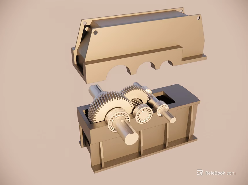 Industrial Mechanical Gear Assembly With Metal Housing And Interlocking Components 3d model 