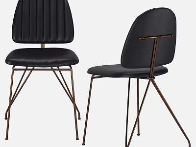 Modern Accent Chairs With Ribbed Black Leather Seats And Bronze Metal Legs 3d model