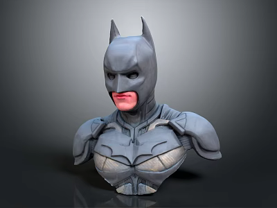 Detailed Batman Bust Sculpture With Gray Armor Mask And Chest Design Features 3d model