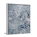 Blue And White Abstract Paintings With Wave Patterns Fan Shaped Elements Triptych Hanging On Wall 3d model