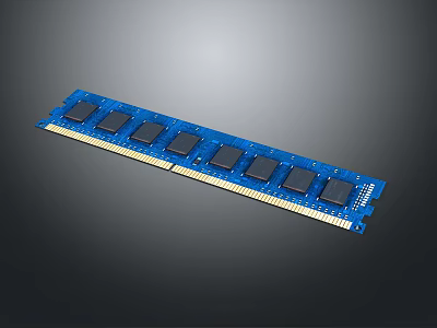 High Performance Blue RAM Memory Module With Black Chips And Gold Pins 3d model