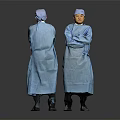Two Men in Blue Surgical Gowns Standing with Arms Crossed Against Gray Background
