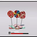 Three Colorful Spiral Lollipops And Striped Candies Displayed On White Background