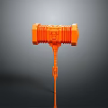 Orange Mechanical Hammer Weapon Featuring Futuristic Robotic Design And Metallic Texture
