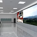 Modern Control Room with Large Monitor Wall Control Desk Storage Cabinets and Ceiling Lighting