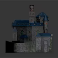 Medieval Castle Model With Blue Roofs Towers And Stone Walls Design
