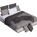 Modern Double Bed With Gray White Pillows And Cozy Gray Blanket