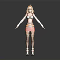 Blonde Mythical Female Creature With White Top Red Skirt Orange Belt And White Boots