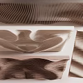 Elegant Wooden Reception Desk Interior With Curved Wave Texture And Natural Grain
