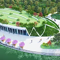 Scenic Park Landscape With Lush Green Spaces Winding River And Walking Paths