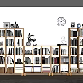 Wooden Multi Tiered Bookcase With Shelves Books Decorative Items Green Plant And Wall Clock