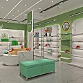 Qianbaihe Brand Store With Green And White Decor Shoes Bags Display Shelves And Central Table