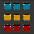 Colorful Modern Chairs With Red Yellow Blue Seats White Backs And Metal Legs