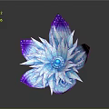 Cartoon Scene Of Blue And Purple Shiny Flower With Layered Petals On Dark Background