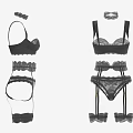 Black Lace Lingerie Set Including Bra Garter Belt Panty And Hair Accessory