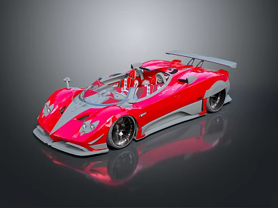 Red Open Top Race Car With Streamlined Design Transparent Cockpit Silver Accents And Rear Wing 3d model
