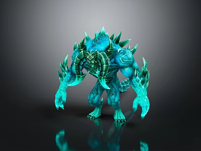 Fierce Blue Green Monster Character With Spiked Spines And Muscular Clawed Hands 3d model