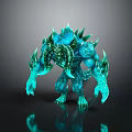 Fierce Blue Green Monster Character With Spiked Spines And Muscular Clawed Hands
