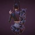 Woman With Horns Pigtails And Twisted Arm Accessories In Black Leather And Fishnet Stockings