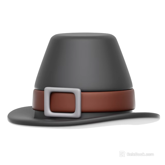 Classic Black Hat With Brown Belt And Silver Square Buckle 3d model 