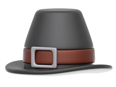 Classic Black Hat With Brown Belt And Silver Square Buckle 3d model