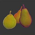 Fresh Yellow And Green Pears With Shiny Skin On Black Reflective Surface