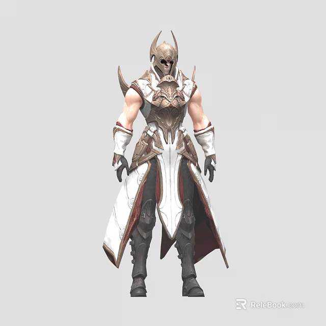 Game Movie Character Warrior With Ornate Gold White Armor Shoulder Plates Long Robe Intricate Design 3d model 