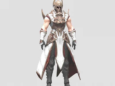 Game Movie Character Warrior With Ornate Gold White Armor Shoulder Plates Long Robe Intricate Design 3d model