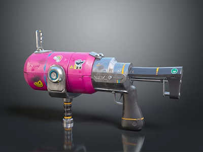 Stylish Pink Decorated Weapon With Transparent Parts And Mechanical Stickers 3d model