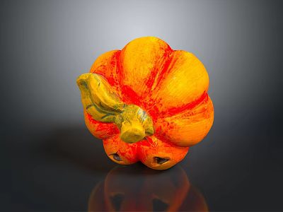 Vibrant Orange And Red Pumpkin With Yellow Stem On Dark Background And Reflection 3d model